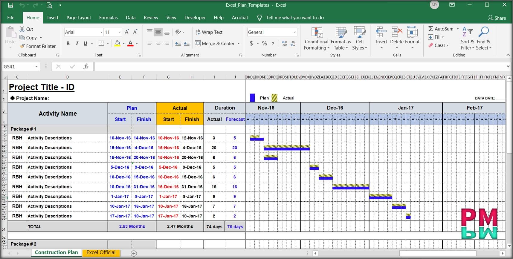 Real Life Project Gantt Chart on MS Excel